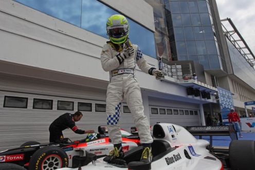 Sato victorious in Hungary. © Auto GP World Series.