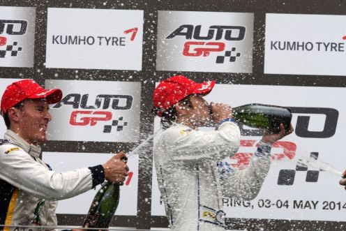 Sato celebrates another victory. © Auto GP WS.