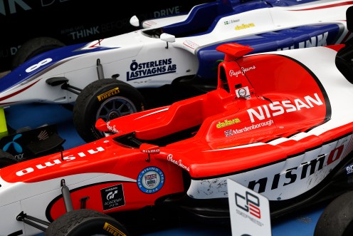 Eriksson's and Mardenborough's machines in Parc Ferme. ©  Sam Bloxham/GP3 Series Media Service.