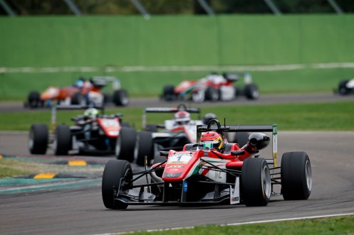 1 Lance Stroll (CAN, Prema Powerteam, Dallara F312 - Mercedes-Benz), 12 George Russell (GBR, HitechGP, Dallara F312 - Mercedes-Benz), 22 Joel Eriksson (SWE, Motopark, Dallara F312 - Volkswagen), FIA Formula 3 European Championship, round 9, race 2, Imola (ITA), 30. September - 2. October 2016